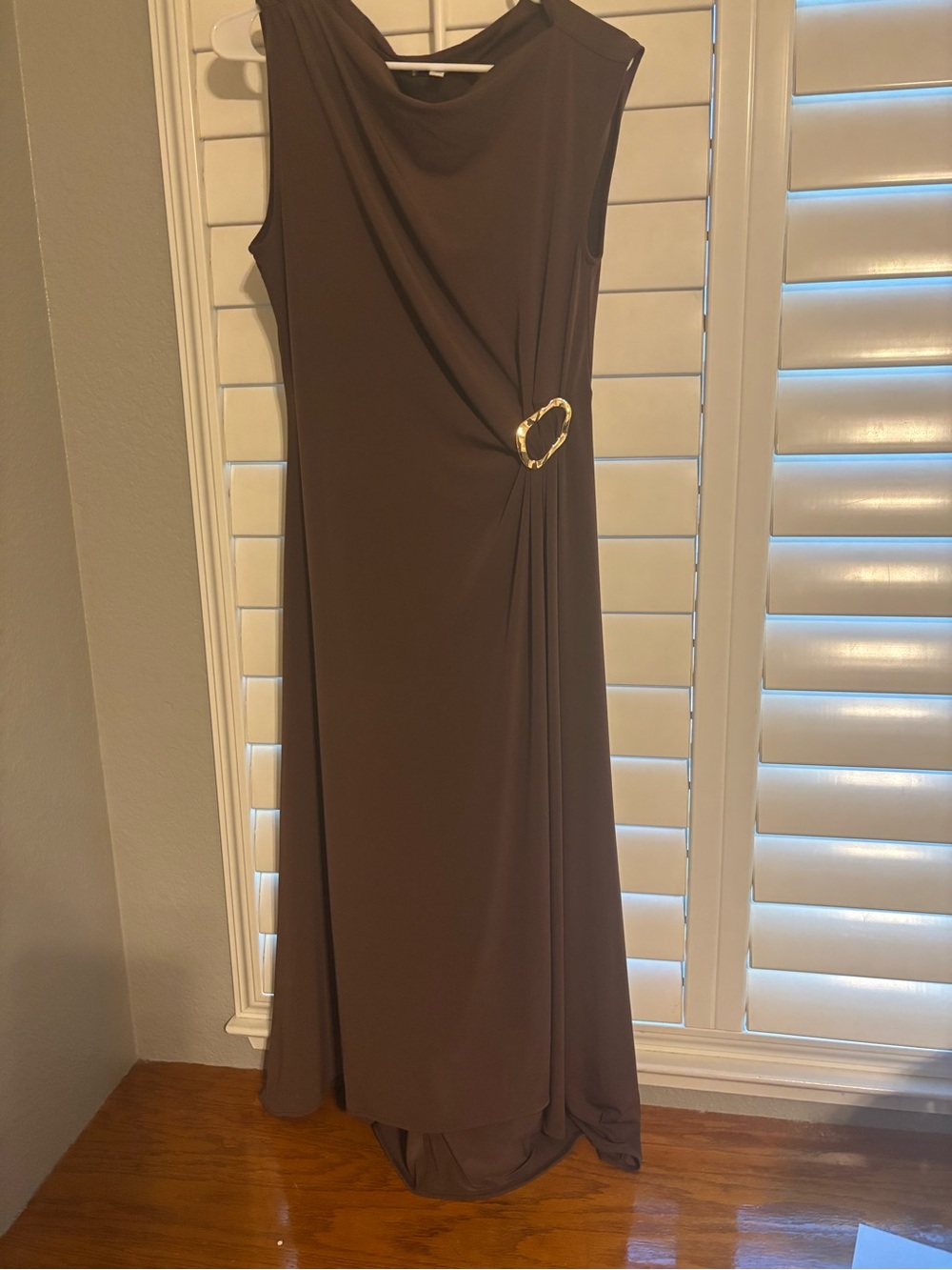 Old Navy Sleeveless Chocolate Brown Midi Dress with Gold Ring Accent